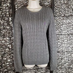 RALPH LAUREN SPORT WOMENS LONG SLEEVE PULLOVER CABLE KNIT SWEATER SZ. L GRAY